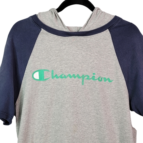 Champion Vintage Y2k Short Sleeve Hooded Shirt 100% Cotton Men's M - Picture 4 of 16